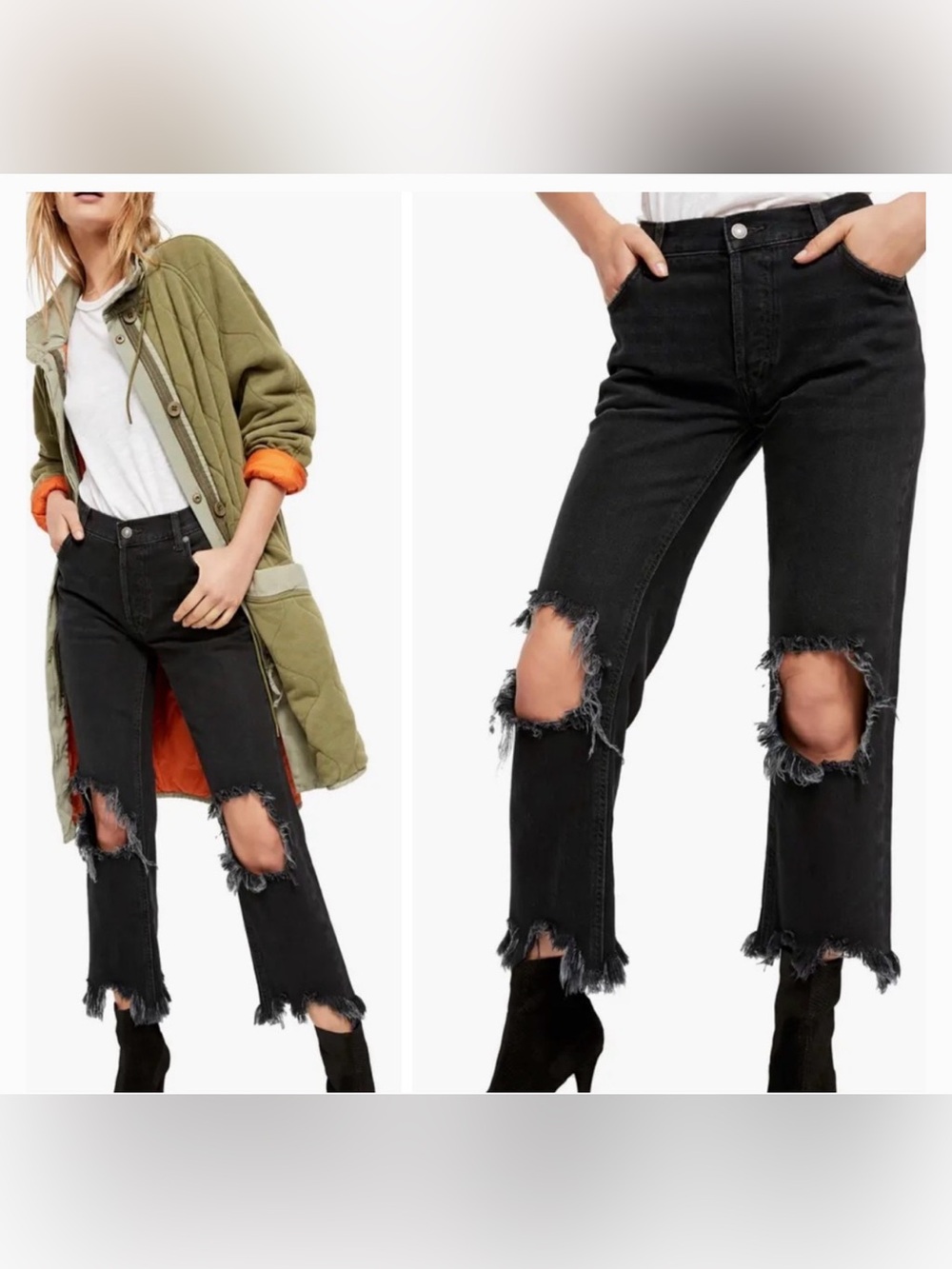 We The Free Maggie Black Distressed Straight-Leg Jeans